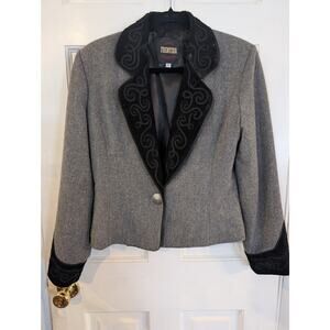 Frontier Gray Blazer | Pig Split Leather Collar | Vintage Western Chic Jacket